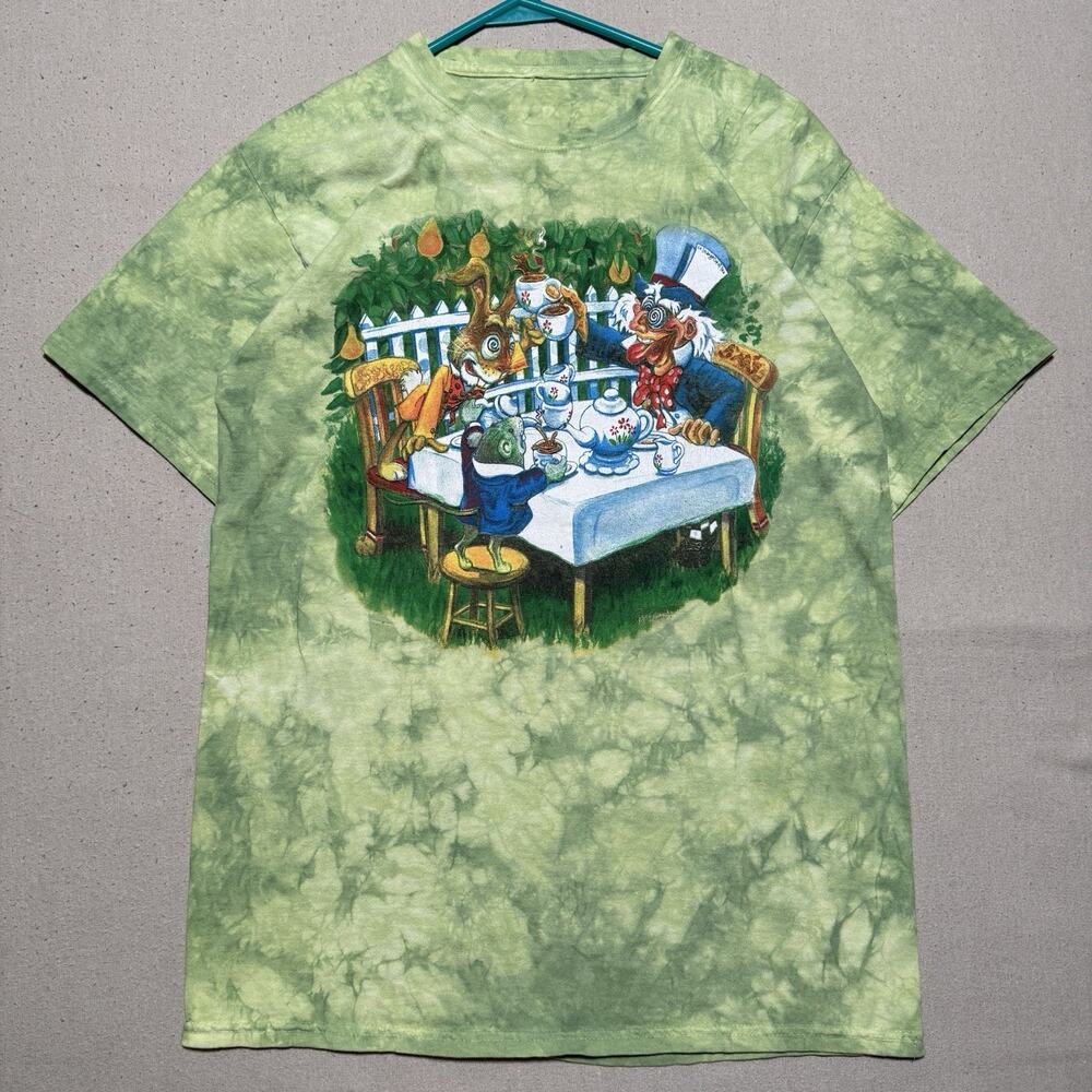 Vintage Sundog Hand Dyed Alice In Wonderland T Shirt Size Large Double Sided Y2K